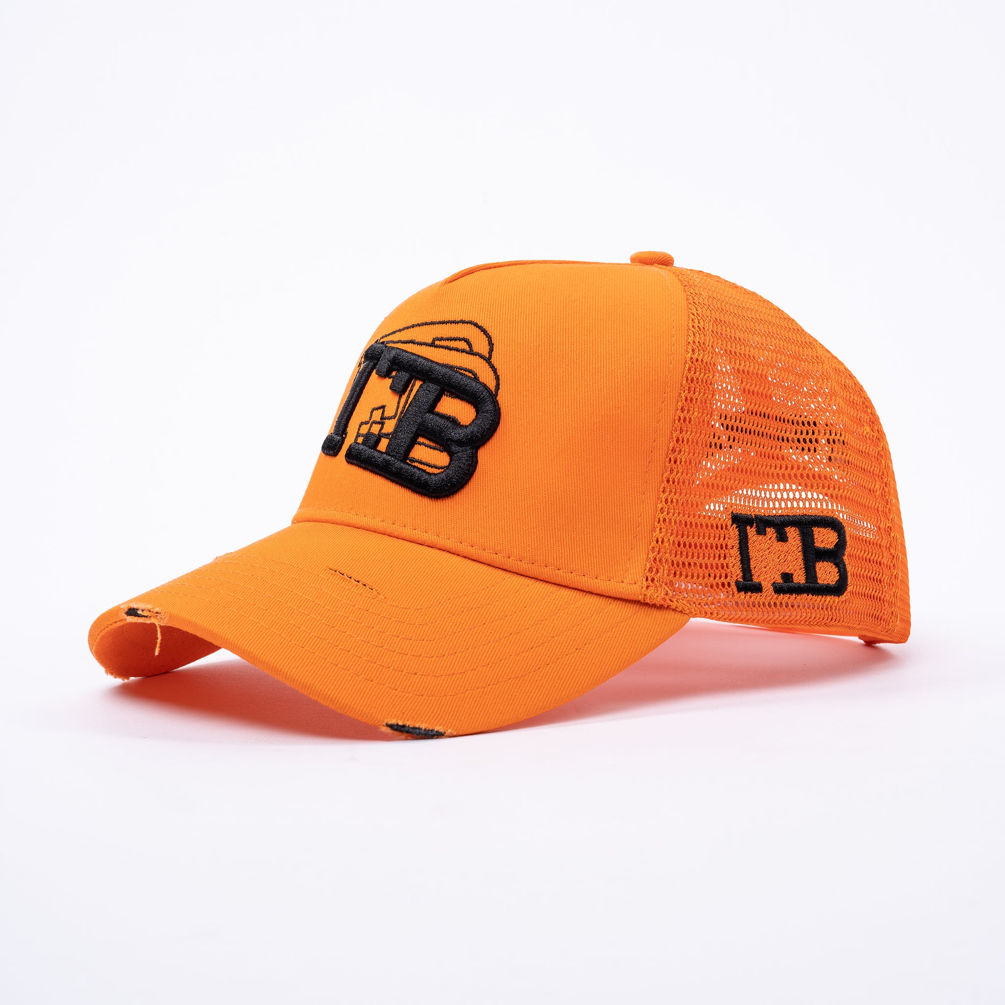 ITB Repeat Icon Distressed Mesh Trucker Cap Orange