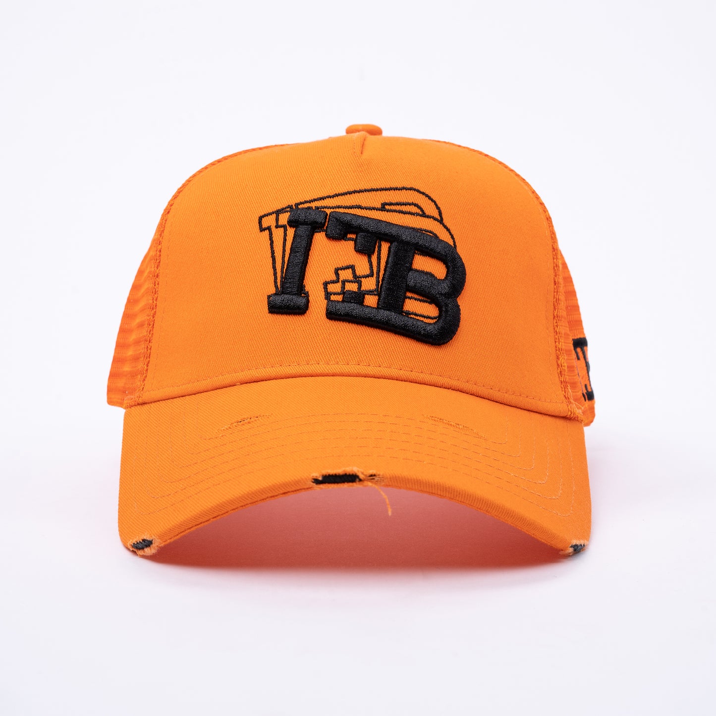 ITB Repeat Icon Distressed Mesh Trucker Cap Orange