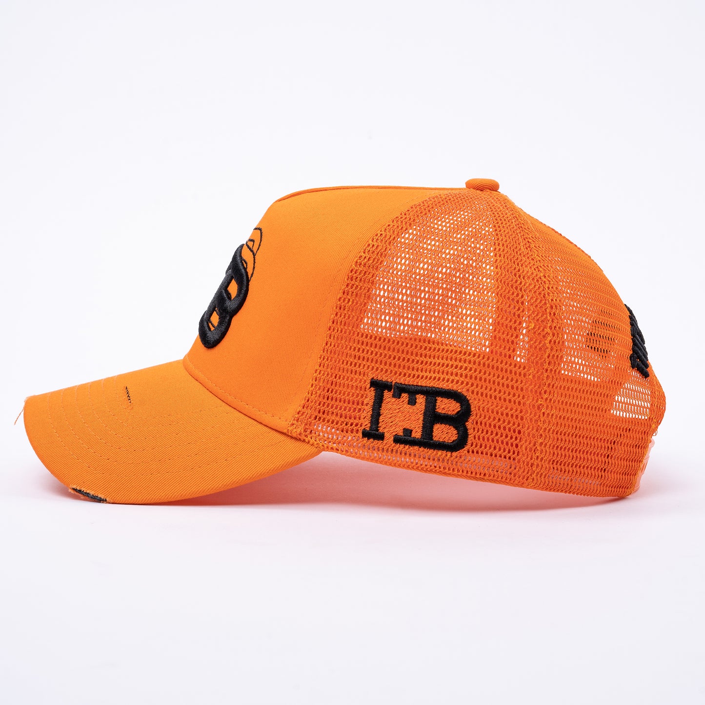 ITB Repeat Icon Distressed Mesh Trucker Cap Orange